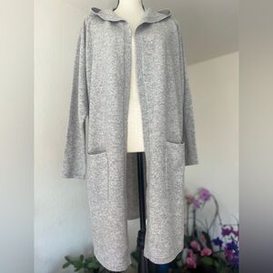 New Charter club gray cashmere hooded cardigan XL
